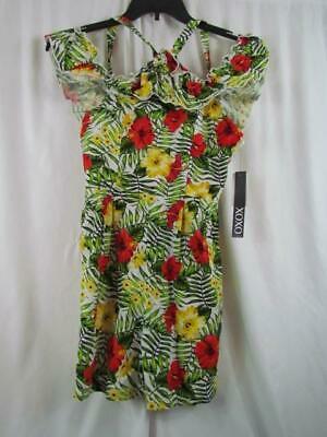 NWT XOXO Tropical S Peek A Boo Shoulder Cross Strap Short Jump Suit Org ... - $6.64