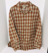 LL Bean Flannel Shirt Mens XL Orange Tan Plaid Long Sleeve Button Cotton - £19.33 GBP