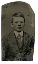 CIRCA 1860&#39;S 1.75X3 in Hand Tinted TINTYPE Handsome Young Boy in Suit &amp; Tie - £12.33 GBP