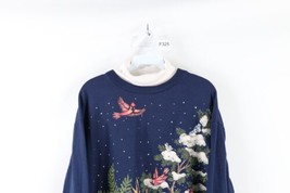 Vtg 90s Streetwear Womens Large Faded Christmas Nature Turtleneck Sweatshirt USA - £35.57 GBP