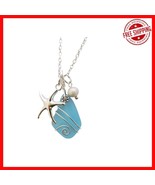 Handmade Turquoise Sea Glass Necklace - Wire Wrapped Hawaiian Charm Jewelry - $85.38 CAD