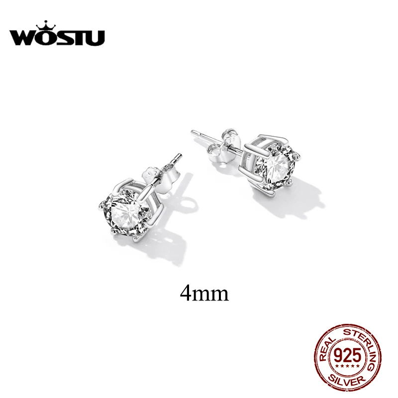 925 Sterling Silver Shiny Zircon Stud Earrings Six Prongs Design Small Earrings  - £16.95 GBP