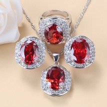 925 Mark Bridal Big Jewelry Sets Natural Red Garnet Necklace And Earrings Weddin - $35.63