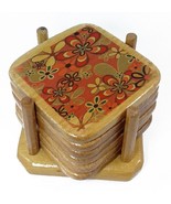 Wooden Coasters Set - 6 pics - 1 Holder - Made in Egypt - $6.80