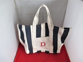 Cathy&#39;s Concepts Personalized &quot; D &quot; Navy Striped Canvas Tote Bag    #3414 - £19.08 GBP