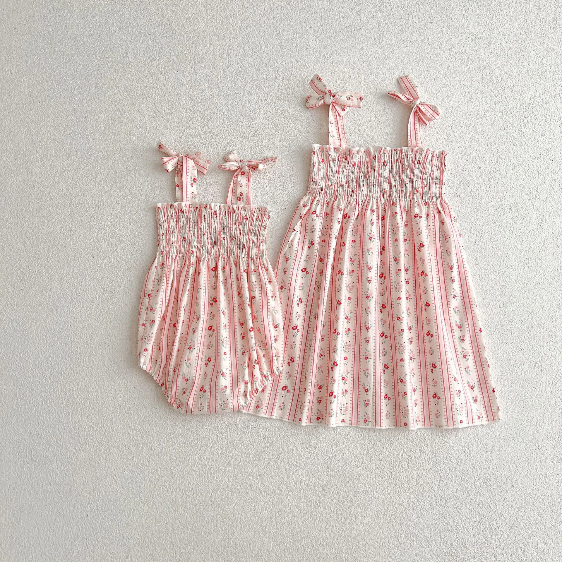 FLORENCE Pink Floral Matching Dresses, Big Sister Litle Sister matching Outfits - £26.71 GBP