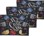 Set of 3 Same Tapestry Placemats, 13&quot;x19&quot;, MULTICOLOR CUPS, IT&#39;S COFFEE ... - $16.82