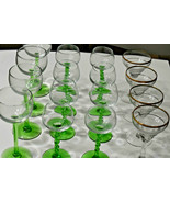 Queen Elizabeth 2 Cruise Ship Wine Glasses 8 Green Twisted Stems 1967 - $233.47 CAD