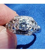 EARTH MINED DIAMOND ORIGINAL Deco Engagement Ring PLATINUM Statement Sol... - $5,695.25