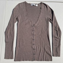 Malika Cardigan Sweater Womens P S Brown Button Front V Neck Cotton Long... - $54.95