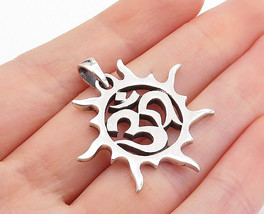 925 Sterling Silver - Shiny Petite Etched Om Spiritual Symbol Pendant - PT5848 - £28.23 GBP