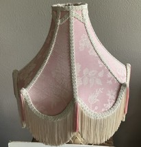Victorian Style Pale Pink floral plant Brocade Fabric &amp; Fringe Lampshade... - $49.75