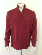 Tommy Hilfiger Men&#39;s Large Long Sleeve Red Ribbed 1/4 Zip Pullover Sweatshirt - £11.83 GBP