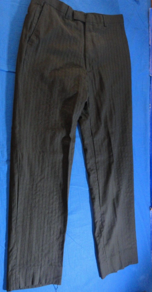 MEN&#39;S FLAT FRONT BLACK ON BLACK PIN STRIPED SUIT WORK CASUAL DRESS PANTS... - $20.89