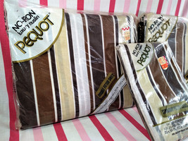 Groovy 1970s NOS Spring Mills Pequot MoD Stripe Double Flat Fitted &amp; Pillowcases - £30.02 GBP