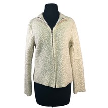 True Grit Size Medium Ivory Curly Boucle Zip Up Jacket Made in USA - £10.89 GBP