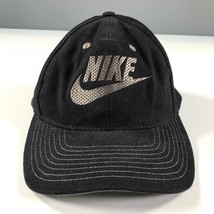 Vintage Nike Snapback Hat Black Gray Swoosh Cotton Curved Brim Adjustable - £22.19 GBP