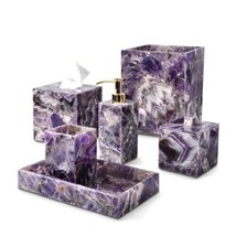 Set of 6 Pcs Amethyst Stone Bathroom Accessories Handmade Gift For Wedding - £955.33 GBP