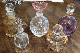 Oleg Cassini &amp; Illusion Crystal &amp; Glass Perfume Bottle 5pc Lot Boudoir Vanity - £43.57 GBP