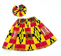 2 Pcs African Print Kids Kente Skirt Clip Bow. Sz  3t/4t - £16.47 GBP