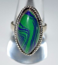 VTG .925 Sterling Silver Blue Green Azurite Cabochon Ring Size 8.75 - $49.01