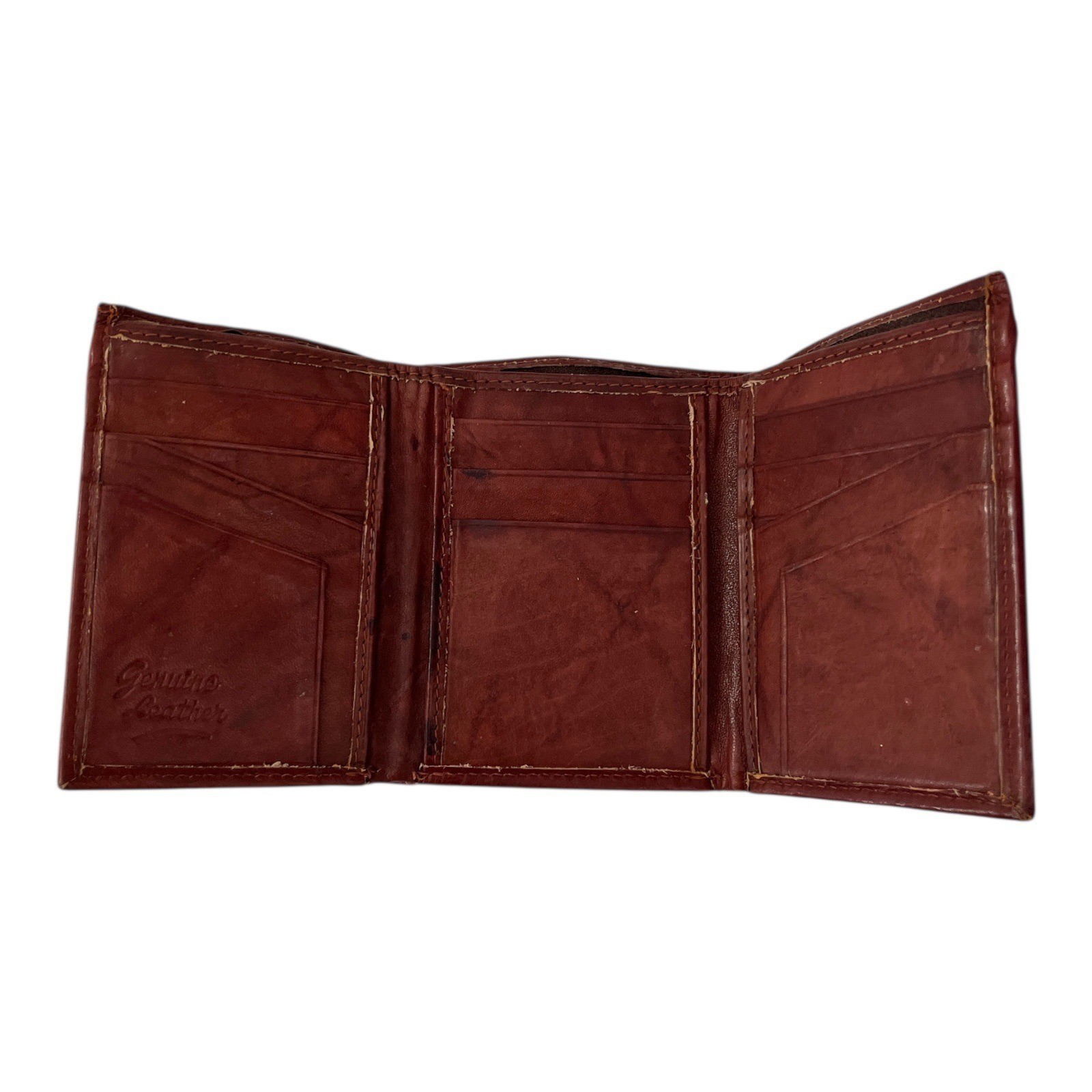 VTG Brown Genuine Leather Trifold Wallet with Zip Pocket โ Made in India Item image 3