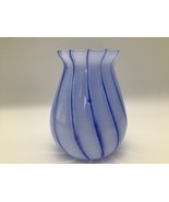 Hand Blown Art Glass Vase – Cobalt Blue &amp; White Swirl Made in Italy Mura... - $21.78