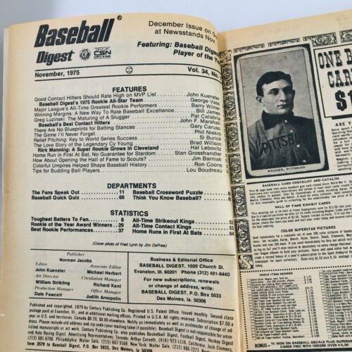 VTG Baseball Digest Magazine November 1975 Boston's Fred Lynn Rookie of the Year Item image 2