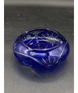 Cut to Clear Cobalt Blue Glass Ashtray Round Bohemian Czech READ - $24.74