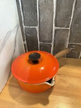 LE CREUSET Burnt Orange Enamel Cast Iron #18 Sauce Pan Wood Handle Lid - France - £38.88 GBP