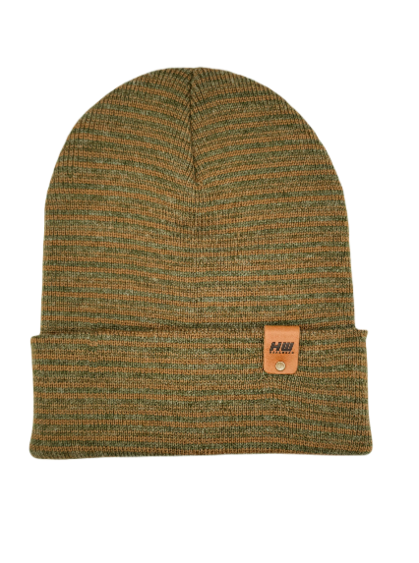 HAAKWEAR Traditional Contrast Cuffed Beanie Hat - Brown / Green, Made in... - $29.00