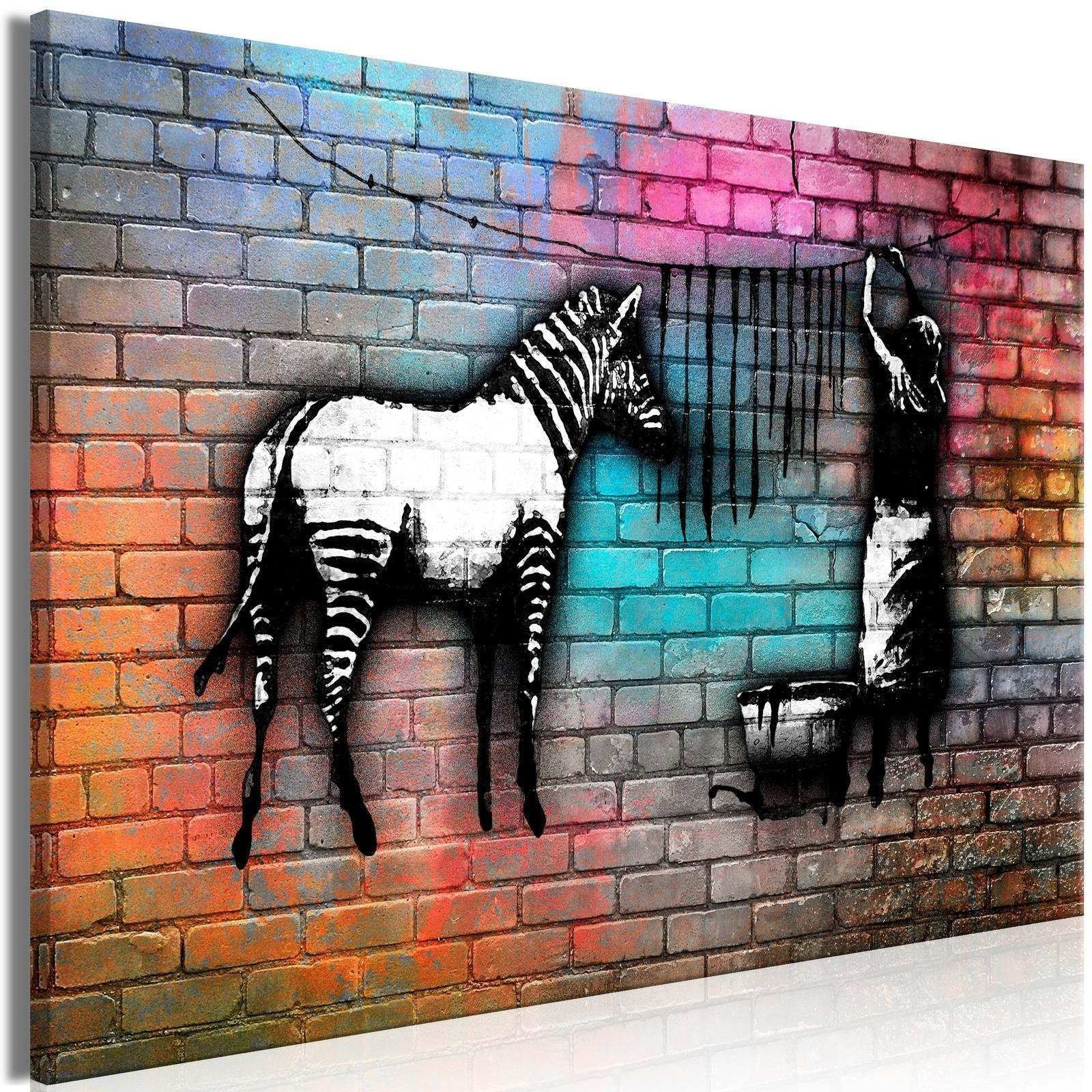 Tiptophomedecor Stretched Canvas Street Art - Banksy: Washing Zebra Colourful Br - $99.99 - $124.99