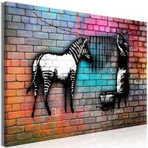 Stretched canvas street art banksy washing zebra colourful brick tiptophomedecor thumb200