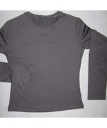 Womens Long Sleeve Shirt Basic Tee Crop Gray Top Form Fitting Workout Si... - $164.76 MXN
