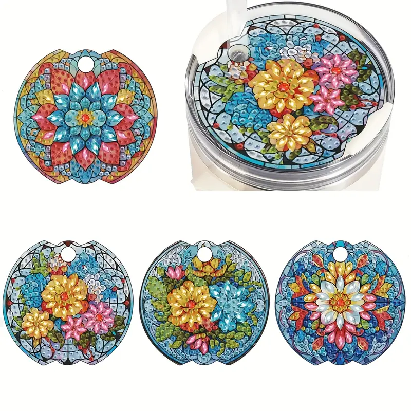 4pcs Beautiful Flowers Series DIY Diamond Art Kit, Travel Mug, Thermos C... - $189.54 MXN