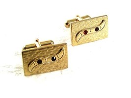 Vintage Goldtone &amp; Red Cufflinks 8917 - £13.32 GBP