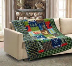 Bold Colorful LAKE & LODGE Reversible Thin Soft Quilted Throw Blanket 50x60 in