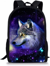 Dellukee Middle School Backpack 3D Wolf Printed Black Book Bag for Teens Boys Gi - £27.54 GBP
