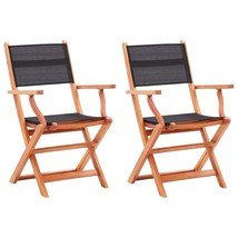 Folding Garden Chairs 2 pcs Black Solid Eucalyptus Wood and Textilene - £86.48 GBP