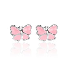 Magical Mini Butterfly Pink Enamel .9025 Sterling Silver Stud Earrings - £6.96 GBP