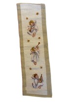 Vintage Angel Christmas Needle Point Art Wall Hanging Piece unframed  29&quot;x9&quot; - £31.73 GBP