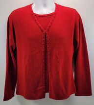 Sag Harbor Woman Pullover Layered Open Cardigan Acrylic Red Sweater Top ... - $7.91