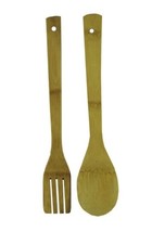 2 Piece Bamboo Wood Kitchen Tools Utensils Spoon and Fork Set - £5.30 GBP