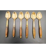 Antique Rosewood Bronze and Wood Set of 6 Small Spoon Thailand Rare - $570.99 MXN