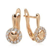 Trend 585 Rose Gold Simple Heart Earrings For Women Paved Shiny Natural Zircon L - £7.17 GBP