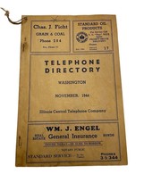 Telephone Book 1944 Washington Hopedale Illinois IL Directory Genealogy Phone - £28.87 GBP