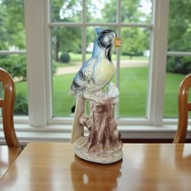 Vintage Porcelain Blue Jay Bird Figurine Japan Stump 10&quot; Tall Leaves Sin... - €7,96 EUR