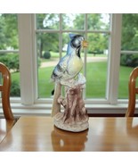 Vintage Porcelain Blue Jay Bird Figurine Japan Stump 10&quot; Tall Leaves Sin... - €7,96 EUR