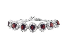 Mens Red Garnet Bracelet 925 Solid Silver Chain Bracelet January Birthstone - £103.18 GBP+