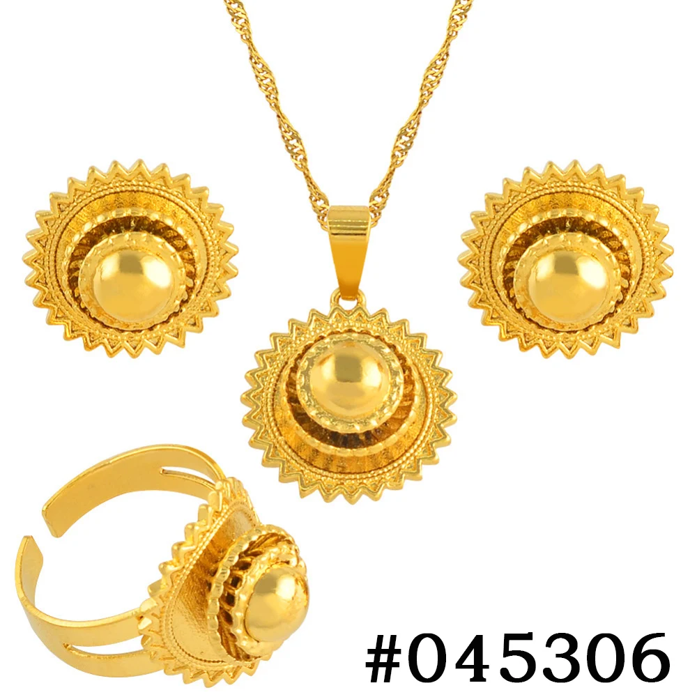 Anniyo Ethiopian Small set Jewelry Necklace Earrings Ring GolAfrican Bridal sets - £13.77 GBP